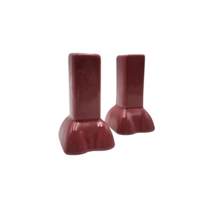 Pair of Haeger Mauve Pink Red Minimalist 4" Ceramic Candlestick Holders 90s - Picture 1 of 8