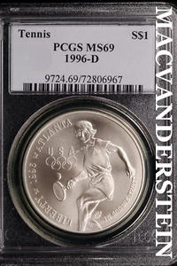 1996-D Tennis Commemorative Silver Dollar - PCGS MS69 - No Reserve #SLG352 - Picture 1 of 2
