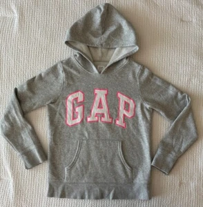 GAP Girls Kids XL 12 Hoodie Hooded Sweatshirt Gray Pink Spellout Youth - Picture 1 of 9