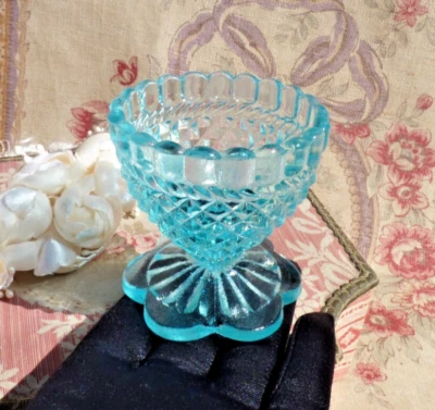 DUO D'ANCIENS COQUETIERS en VERRE de PORTIEUX BLEU XIXe - Photo 1/4