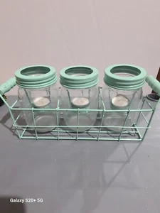 3 Light Green Painted Mason Jar Tea Light Candle Holders - Picture 1 of 6