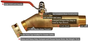 HMP011-R Brass 3/4" Water Heater Drain Valve(Full Port,3 inch Shank House Mods - Picture 1 of 3