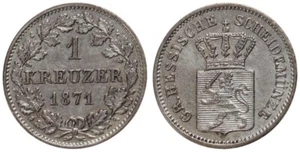 Old German States - Hesse - Darmstadt 1 Kreuzer 1871 Silver 0.83g, Ø 14mm Km#339 - Picture 1 of 1