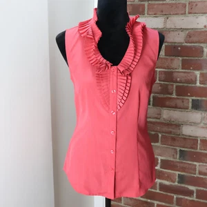 The Limited Small Coral Sleeveless Double-Ruffle Button-Up Top Blouse Tank - Picture 1 of 21