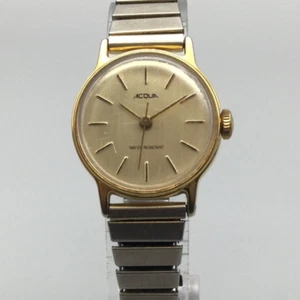 Vintage Timex Acqua Watch Women 25mm Gold Tone Stretch Band Manual Wind - Picture 1 of 14