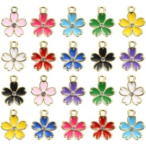 50x Enamel Rhinestone Flower Blossom Charm Pendants for Jewelry Making DIY Craft - Picture 1 of 7