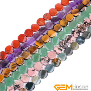 Assorted Natural Gemstones 16mm Twist Coin Button Beads For Jewelry Making 15"