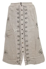 Boho Chic Gypsy Women's Skirt Ivory Embroidered Button Front Beautiful Skirts