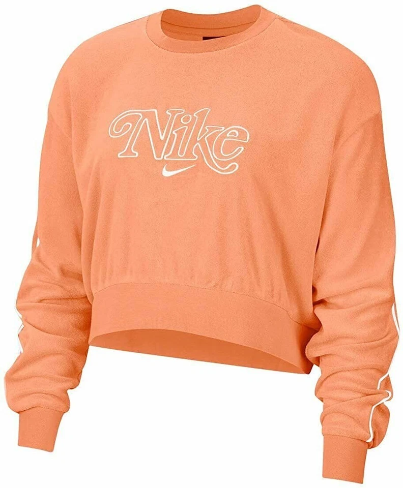 Nike Retro Sportswear Women's Medium Peach Femme Terry Cropped Crew Sweatshirt