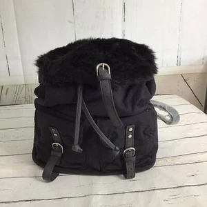 CANDIES BLACK FAUX FUR AND COTTON BACKPACK LIGHT WEIGHT - Picture 1 of 5