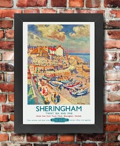 TU52 Vintage Sheringham Norfolk British Railways Framed Travel Poster A3/A4 - Picture 1 of 1