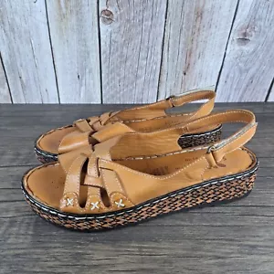 Spring Steps Hartley Slingback Leather Platform Sandals Women's Sz 8M EU39 Camel - Picture 1 of 9