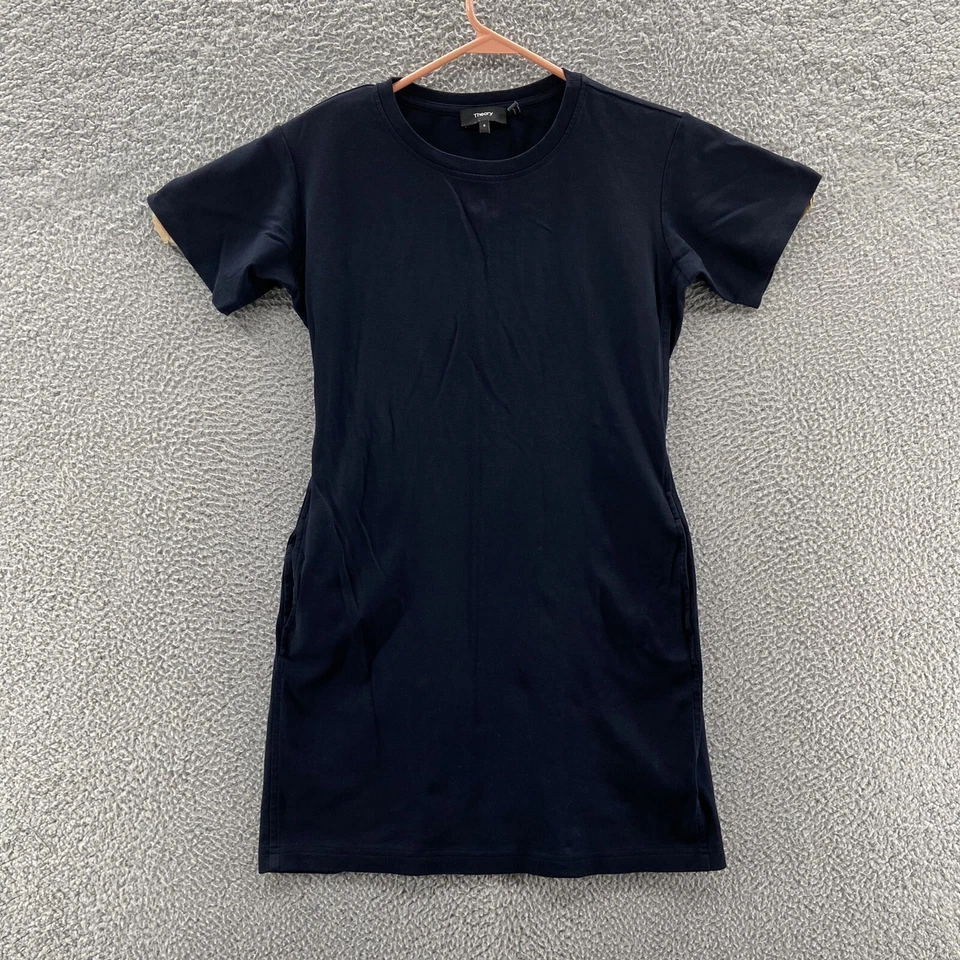 Camiseta de vestir Theory para mujer pequeña cincha manga corta bolsillos azul algodón pima Foto 1 de 4