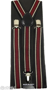 Unisex Mens Burgundy/Black/Beige Stripes Y-Back Design Adjustable Suspenders-New - Picture 1 of 1