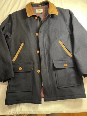 1970’s-1980’s Vintage LL Bean Navy Blue 100% Wool Men’s L Tall Jacket W/plaid - Image 1 of 4