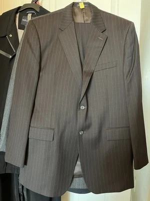 Chaps 2pcs Pinstriped 44L Mens Deep Dark Brown 100% Wool Suit. 38W x 32L - Image 1 of 4