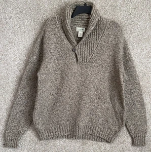 LL Bean Pullover Herren Large braun meliert Wolle Strick Schal Knopf Pulli - Bild 1 von 12