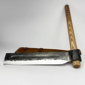 Log Splitting Froe – Hand-Forged Steel, Ash Wood Handle, With Leather Sheath - Picture 1 of 12