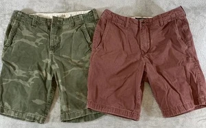 ABERCROMBIE & FITCH Shorts Lot - Red & Camo - Flat Front sz 30 - Picture 1 of 7