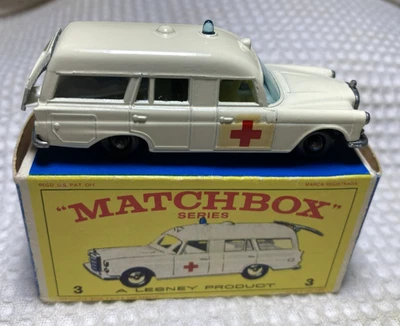 Ambulancia Mercedes Benz Matchbox/Lesney #3C, con caja tipo E, ¡en perfecto estado! Foto 1 de 4