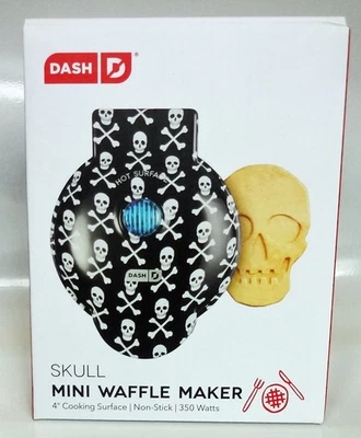 Skull Mini Waffle Maker DASH 4" Cooking Surface Skull & Crossbones Cover NEW - Image 1 of 4