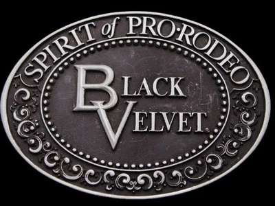 IL13166 VINTAGE 1979 **BLACK VELVET** SPIRIT OF PRO-RODEO BOOZE BELT BUCKLE - Image 1 of 2