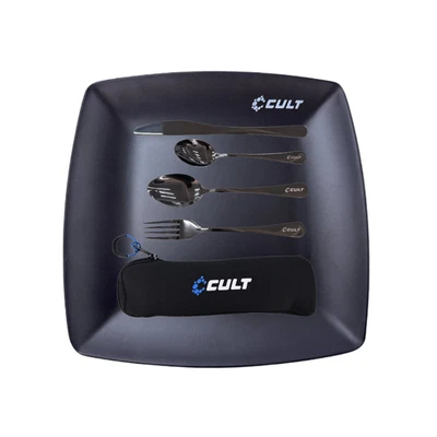 Cult Tackle Square Plate & Cutlery Set - Carp Fishing Camping Outdoor — 第 1/3 张图片