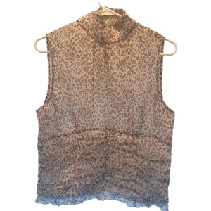 WDNY womens L animal print shell/blouse covered buttons classy look. - Picture 1 of 7