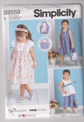 9559 SIMPLICITY - DRESS TOP PANTS PURSES & HEADBAND - Sz 3/4/5/6/7/8 - Image 1 of 2