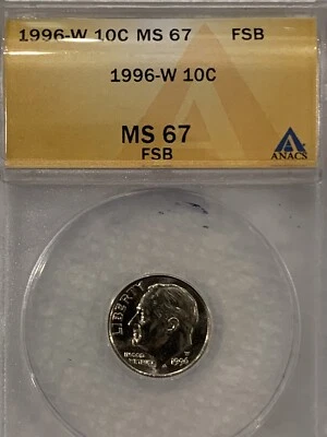 1996 W 10c Roosevelt Dime MS67 FSB Full Split Bands Looks Mirror Like Proof - Image 1 of 3