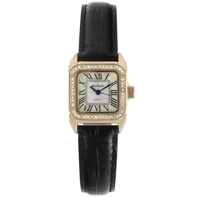 Reloj Tank Mujer 34x24mm con Bisel de Cristal Correa Cuero Negro Foto 1 de 4