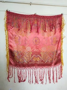 vintage taj mahal WWII piano fringes shawl brocade woven silk scar wrap f it1368 - Picture 1 of 20