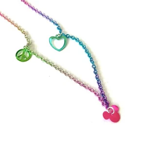 Disney Parks Rainbow Mickey Mouse Necklace Gay Pride LGBT Peace Sign Love Heart - Picture 1 of 10