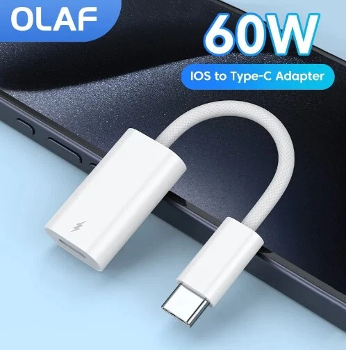 USB-C to Light 8Pin Adapter Compatible with iPhone 16 17 Pro Max iPad Model 60W - Image 1 of 4