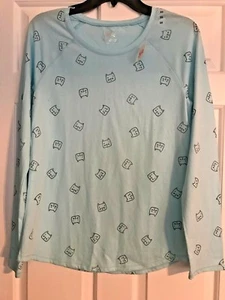 NWT Girls Justice Light Blue Long Sleeve Top w/Cats - Picture 1 of 6
