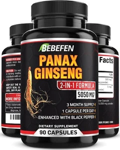 Panax Ginseng Capsules - 5050Mg Formula Pills with Black Pepper Extract - 90 Cap - Picture 1 of 6