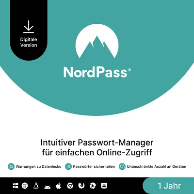 NordPass Premium, unbegrenzte Geräte, 1 Jahr, Passwort-Manager, digitaler Code - Bild 1 von 4