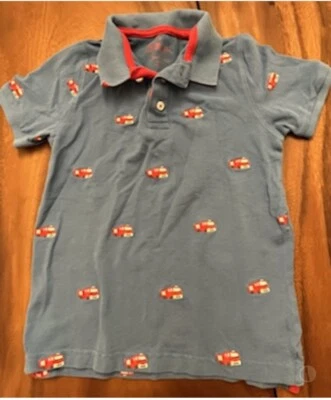 Hanna Andersson Boys 6-7 Motif Embroidered Firetruck Polo Shirt EUC - Image 1 of 4