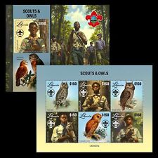 Timbres Scouts Owls MNH 2023 Libéria M/S + S/S