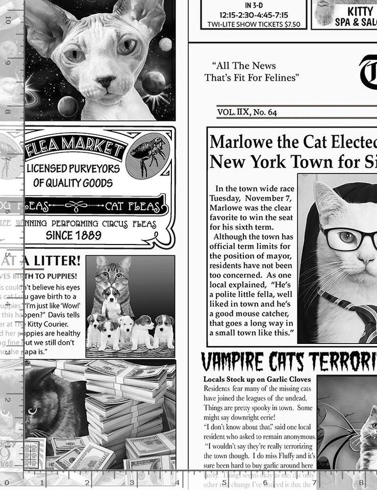 Cat Burglar Cats & Kittens Newspaper Timeless Treasures #7772