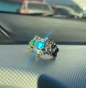 🌸 Vintage Silver Opal Ring Organic Floral Sorceress Elf Fairy Engagement Ruby - Picture 1 of 24