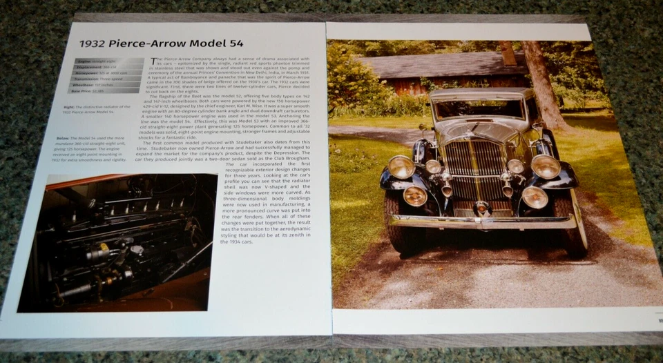 1932 PIERCE ARROW MODEL 54 INFO SPEC SHEET PHOTO FEATURE PRINT 32 B - Image 1 of 1