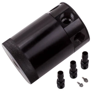 Black Aluminum Compact Baffled Oil Catch Tank Can Reservoir Tank 3 Port 3/8"NPT - Imagen 1 de 12
