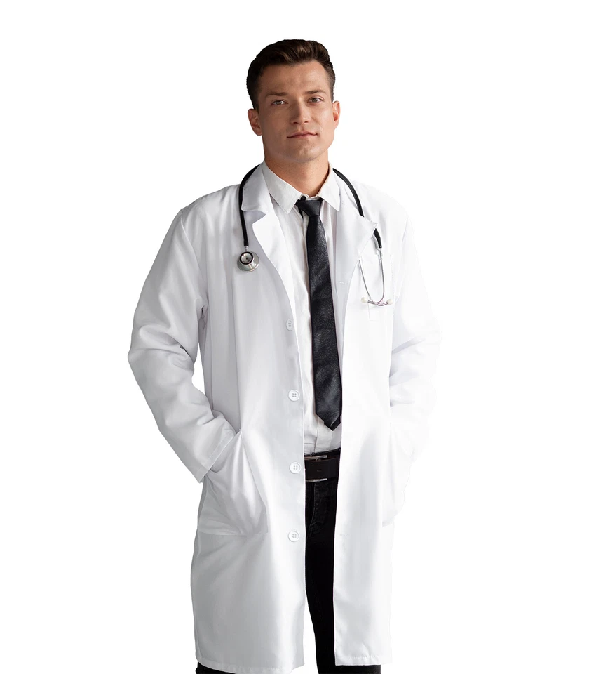 HeedFit Premium Unisex Lab Coat 37" White Poly Cotton Doctor Medical Coat - Image 1 of 4