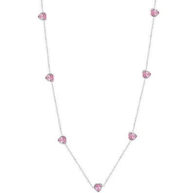 Collar de oro blanco de 14K con zironia cúbica en forma de corazón rosa de 18 pulgadas Foto 1 de 2