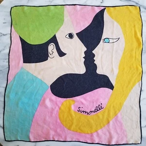 Vtg Simonelli Kissing Couple Art Scarf Silky 30 ×30 - Picture 1 of 7