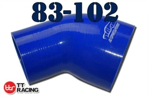 4PLY Silicone 45 Degree Elbow Joiner Turbo Hose 83mm - 102mm 3.25" 4" Blue - Picture 1 of 6