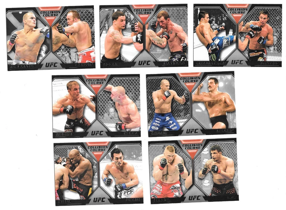 Lot: 7 2011 Topps UFC Moment of Truth Collision Course Lesnar Silva Severn Edgar - Image 1 of 2
