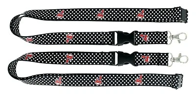 CLEVELAND INDIANS CHIEF WAHOO GUARDIANS LANYARD WITH CLIP POLKA DOT STYLE - Image 1 of 3