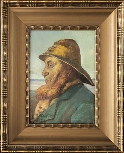 Antique oil painting. Oluf Simony Jensen(1864-1923): “The fisherman” - Picture 1 of 4